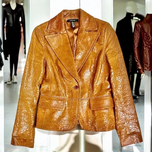 LAUNDRY Embossed Leather Fitted Blazer Jacket S - Picture 2 of 12